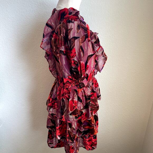 Adelyn Rae Khalia Burnout Red gold Velvet ruffle dress Mini Dress Womens Medium - Picture 6 of 12